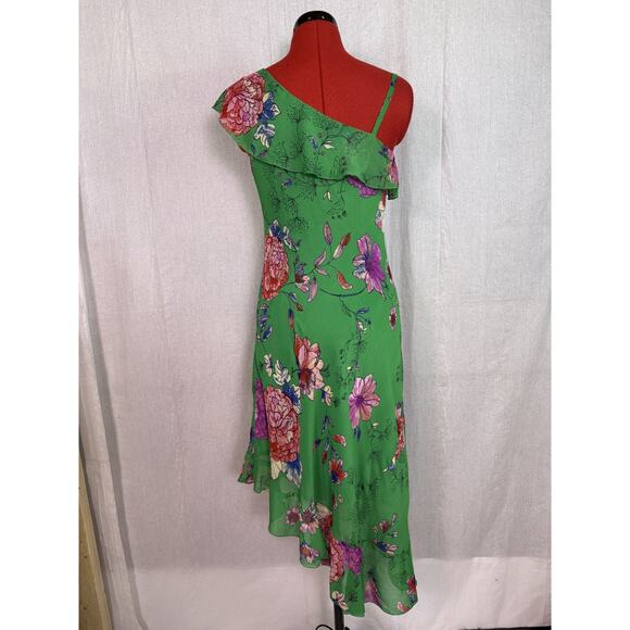 Roz & Ali Green One Shoulder Dress Sz 4 Asymmetrical Floral Spring Summer E110 - Picture 5 of 13